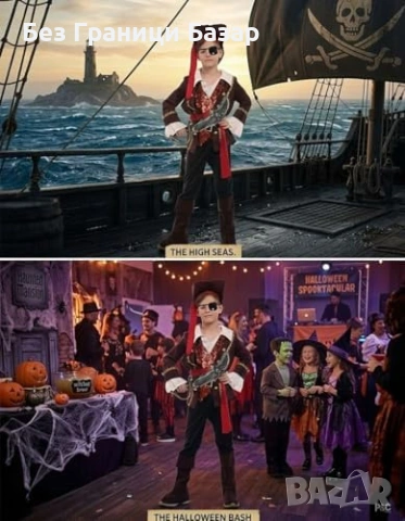 Нов Детски пиратски костюм 10 части шапка меч аксесоари за 4/5 годишно дете, снимка 5 - Други - 54106314