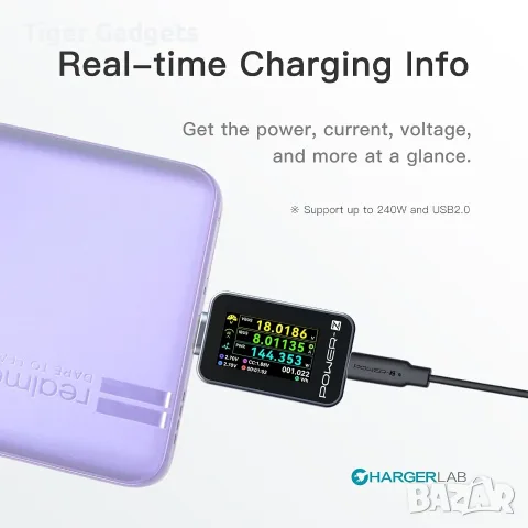Power-Z C240 USB-C тестер 240W с цветен дисплей, PD 3.1, QC 5.0, USB Type-C, снимка 4 - Кабели и адаптери - 55588604