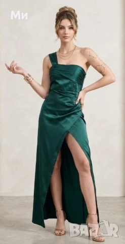 Нова сатенена зелена рокля, снимка 2 - Рокли - 54263031