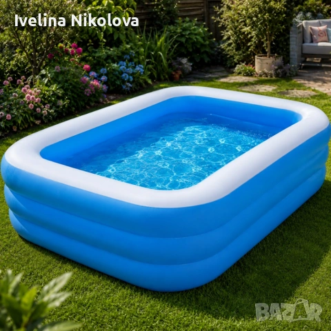 Надуваем градински басейн 170x115x47 см, 425 л, семеен басейн от PVC с 3 въздушни камери