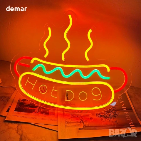 LED неонова табела „Hot Dog“ с USB, димер и окачване за стена/заведение 40×33 см, снимка 5 - Лед осветление - 54924751