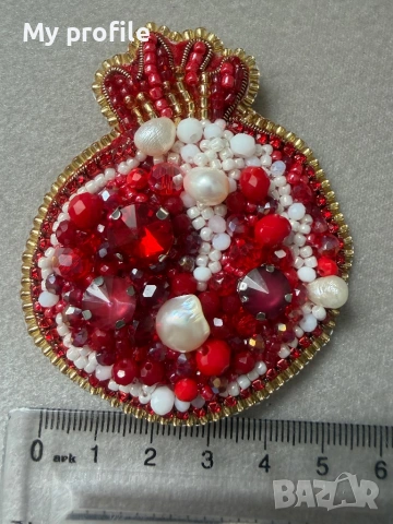 Уникална брошка Handmade - Нар с естествени перли , снимка 8 - Колиета, медальони, синджири - 54053662