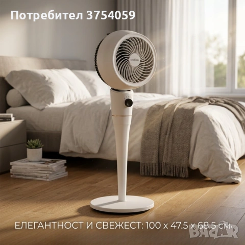 Тих и мощен вентилатор с въздушна циркулация – идеален за спалня, офис и дом, снимка 3 - Вентилатори - 55148289