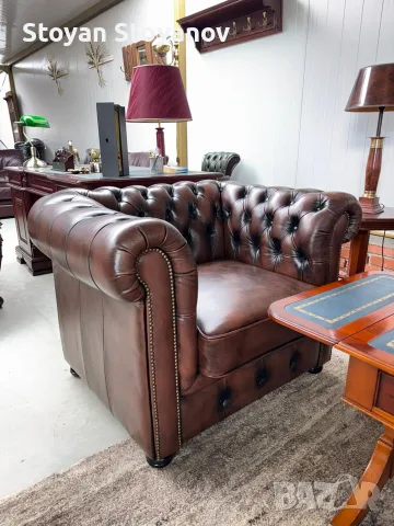 Chesterfield/Честърфийлд Луксозна кожена гарнитура (3+1+1) – класика с характер и стил, снимка 8 - Дивани и мека мебел - 55397995