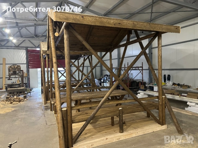 Дървена масивна беседка с пейки и маса , снимка 7 - Градински мебели, декорация  - 54211839