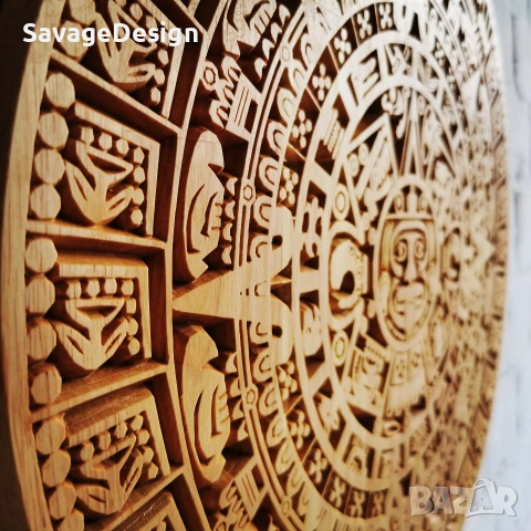 Календар на Ацтеките дърворезба, Aztec Calendar woodcarving , снимка 3 - Пана - 55054446