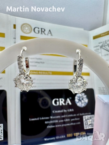 Сребърни обеци с мойсанит (Диамант) 2 карата, снимка 4 - Обеци - 54243053