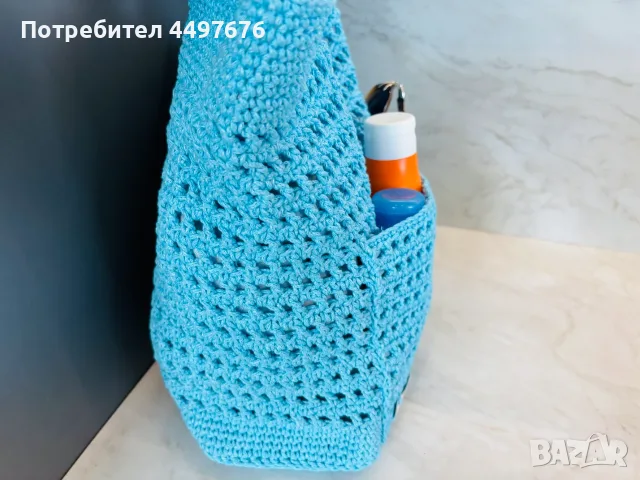 Ръчно изплетена на една кука плажна чанта с хастар, снимка 2 - Чанти - 55439783