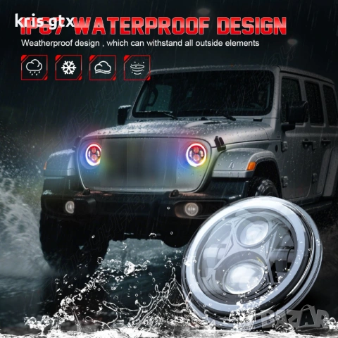 7 inch 7 инчa RGB LED Диодни фарове джип Jeep Wrangler JK LJ Lada Niva Golf 2 Cherokee Angel Eye, снимка 17 - Аксесоари и консумативи - 54401915