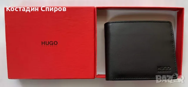 Черен мъжки кожен портфейл HUGO BOSS, снимка 2 - Портфейли, портмонета - 55230526