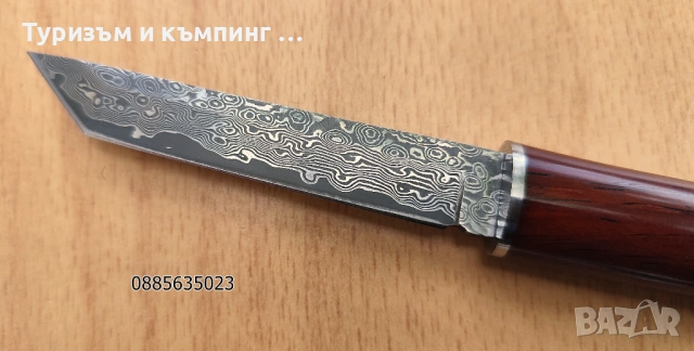Малък нож с фиксирано острие от дамаска стомана, снимка 8 - Ножове - 54654545