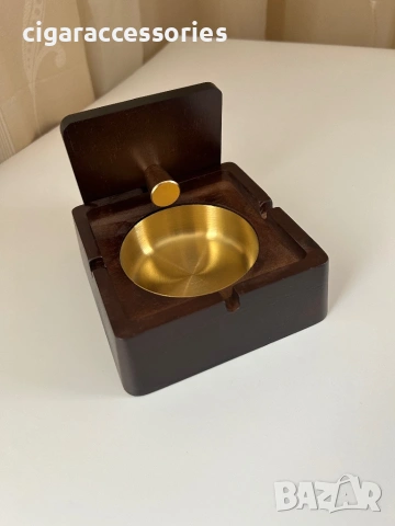 Дървен пепелник за пури с капак и метална вложка – нов