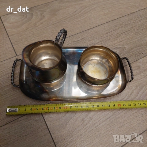 Посребрен английски сет от две канички с поднос, снимка 9 - Антикварни и старинни предмети - 54010925