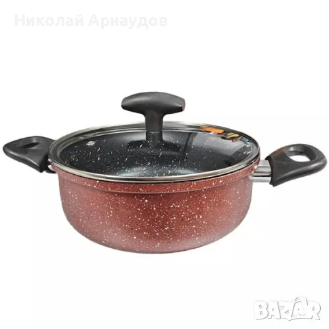 Дълбока тенджера Rosberg R51318G22D, 22 см, 4.3 л, Мраморно покритие, Индукция, Бордо 
