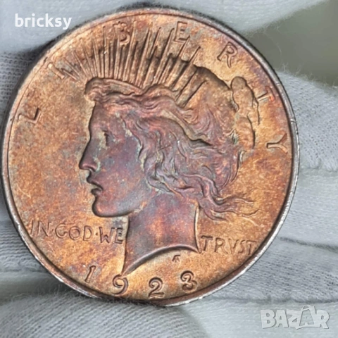 USA 1 Dollar 1923 Peace Dollar • Сребро .900 • патина, снимка 3 - Нумизматика и бонистика - 54823578