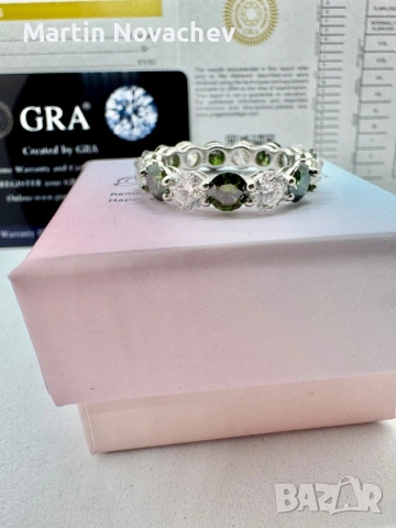 Сребърен пръстен с мойсанит (Диамант) 7.5 карата, снимка 8 - Пръстени - 54091856