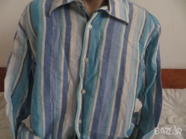 Мъжки ризи с дълъг ръкав лен и памук , снимка 10 - Ризи - 42483572