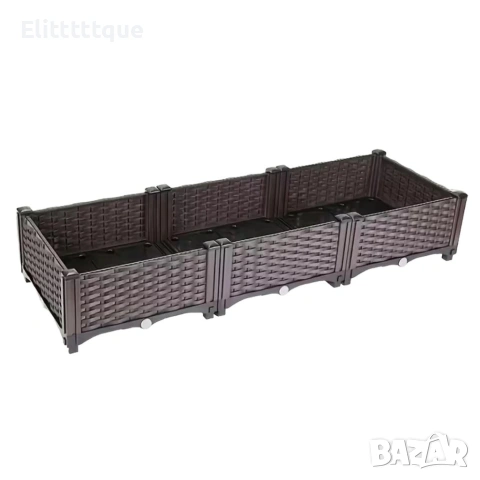 Модулна повдигната леха 120x40x22 см – За зеленчуци, билки и цветя, UV устойчива, кафява, снимка 10 - Декорация за дома - 54993414