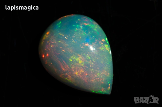 Естествен етиопски опал 2.86ct 13x9.8mm капка кабошон, снимка 3 - Други - 54371070