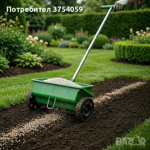 Ръчна градинска сеялка 6L с колела – разпръсквач за семена, торове, пясък и сол с 5-степенно регулир, снимка 2 - Градинска техника - 55161940
