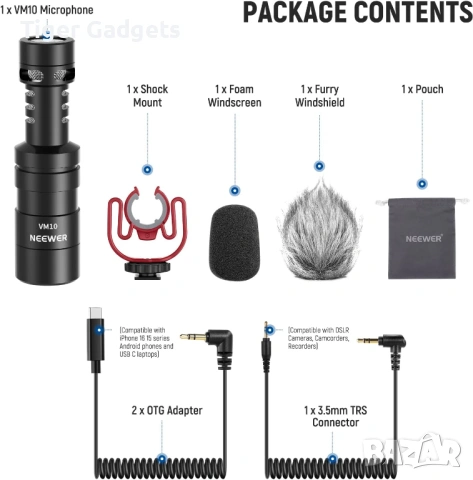 NEEWER VM10 Plug & Play Vlog Microphone – компактен микрофон за смартфони, камери и влогове, снимка 9 - Друга електроника - 54848534