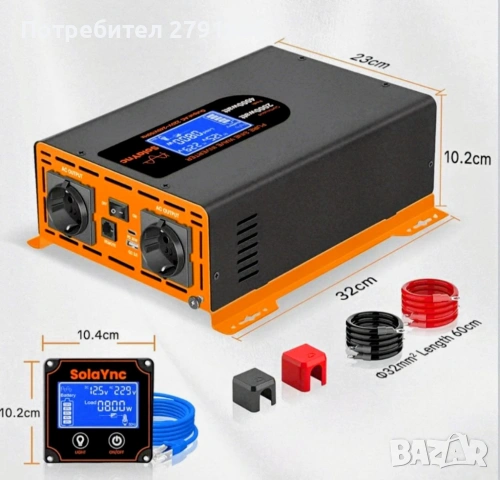Инвертор 2000W/4000W 12V към 220/230V чиста синусоида,2 EU контакта,30W Type-C и USB порт, снимка 3 - Друга електроника - 54755004