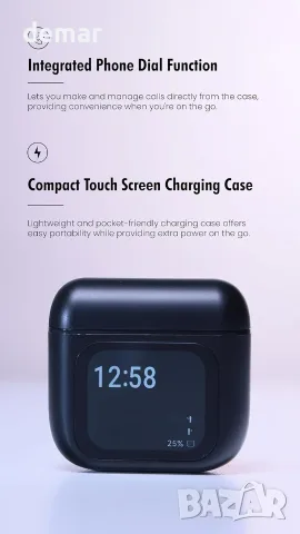 Безжични слушалки – Bluetooth, шумопотискащи слушалки с многофункционален екран на калъфа (черни), снимка 5 - Безжични слушалки - 55502489