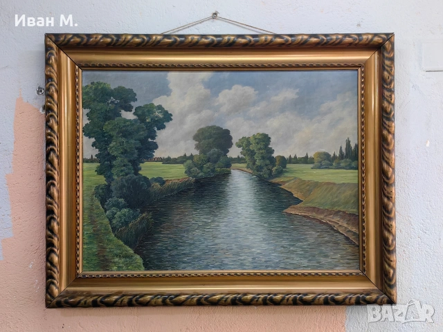 стара маслена картина върху платно с дървена рамка , снимка 2 - Антикварни и старинни предмети - 54638577