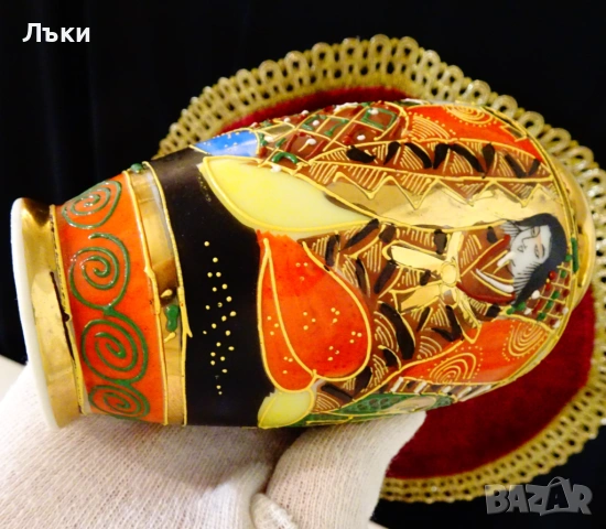Порцеланова ваза Satsuma,злато,емайли,печат. , снимка 7 - Вази - 54081875
