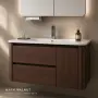 Луксозен шкаф за баня от масивно дърво 2801 (Walnut Balance) със заоблен дизайн и смарт огледало, снимка 1