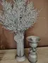 Луксозен комплект, аранжировка с сребърни клонки и сребърен свещник. , снимка 1