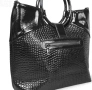 Дамска чанта тоут черна лачена еко кожа крокодилска щампа кръгли дръжки, снимка 3