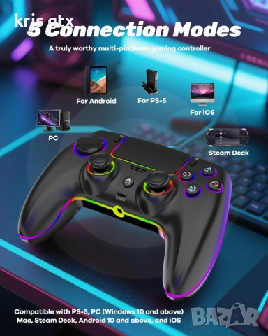 безжичен джойстик joystick за PS3 PS4 PC android и IOS с rgb подсветка, снимка 11 - PlayStation конзоли - 54715068