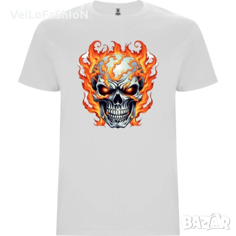 Нова детска тениска Skull On Fire - Череп в черен или бял цвят, снимка 3 - Детски тениски и потници - 48957930