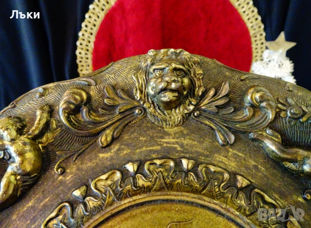 Бронзова чиния с лъвски глави,ангели,пейзаж,печат. , снимка 3 - Антикварни и старинни предмети - 54728388