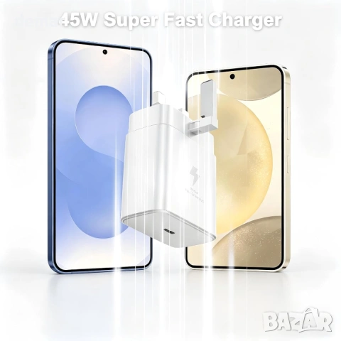 45W USB C зарядно за Samsung/iPhone, 2 щепсела и кабел 1M+2M+2M, снимка 2 - Друга електроника - 54420674