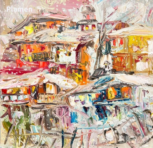 КАРТИНА МАСЛО НА ПЛАТНО ЗИМНА ПРИКАЗКА ДИАН ПЕТРОВ 2025 Г., снимка 3 - Картини - 54160745