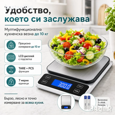 Кухненска електронна везна за кафе готвене подправки кухня до 10кг, снимка 5 - Други - 48379949
