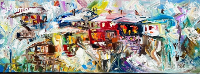 КАРТИНА МАСЛО НА ПЛАТНО НАД СТРЕХИТЕ ДИАН ПЕТРОВ 2025 Г., снимка 2 - Картини - 54160755