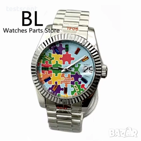 Автоматичен часовник 39mm Automatic Watch Jigsaw Puzzle Dial Sky Blue пъзел небесено син, снимка 5 - Мъжки - 54782230