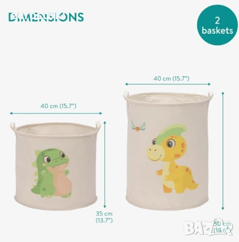 Кош за съхранение на играчки Navaris Green Dinosaur, комплект от 2 броя сгъваеми кошници за играчки , снимка 3 - Мебели за детската стая - 54988151