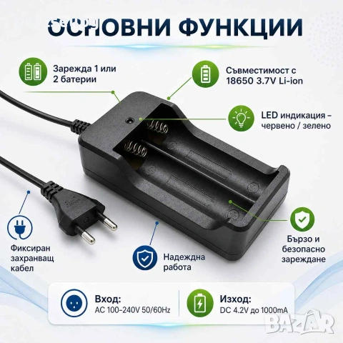 Зарядно устройство за акумулаторни батерии 18650 3.7V Li-Ion, снимка 2 - Други инструменти - 29183150