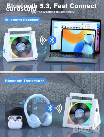 Преносим CD плейър Greadio CD02,  RGB светлини, 2 * 10W HIFI система, Bluetooth 5.3, 4000mAh батерия, снимка 6 - MP3 и MP4 плеъри - 55249546