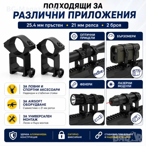Комплект от две стойки R7 за монтаж на оптика фенер или лазер върху оръжие ловна пушка въздушна, снимка 5 - Оборудване и аксесоари за оръжия - 51091459