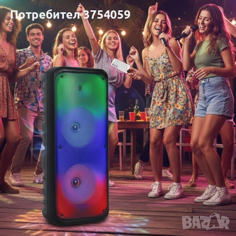 Безжична RGB тонколона – 2×8″ говорителя, Bluetooth, 1200 W, батерия 3000 mAh, снимка 3 - Караоке - 55196144