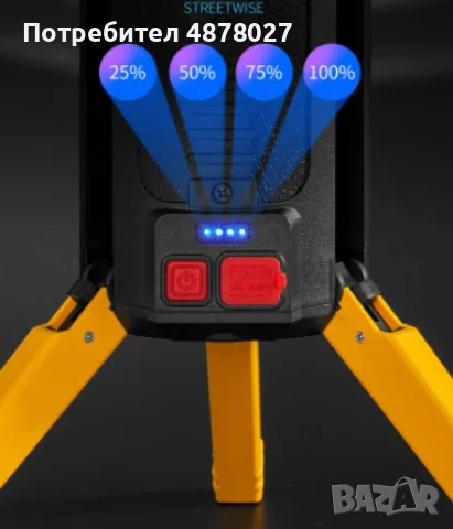 Мултифункционален LED преносим фенер 3200LM 4500mAh W5165-1, снимка 3 - Прожектори - 55637595