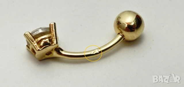 Златна обеца за пъп- 1,07 грама, 14К (проба 585), снимка 7 - Обеци - 54055063