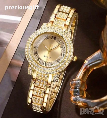 Комплект от 5 части - часовник, гердан, гривна, обеци и пръстен, снимка 4 - Дамски - 54139166