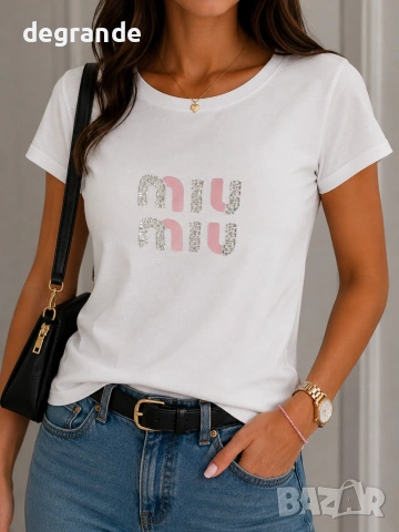 💫Miu Miu💫 Дамска Тениска в Бяло и Черно, снимка 2 - Тениски - 55213370