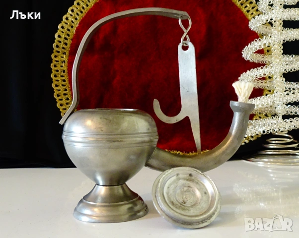 Калаена маслена лампа Аладин,печат,калаена сватба. , снимка 3 - Антикварни и старинни предмети - 54527489